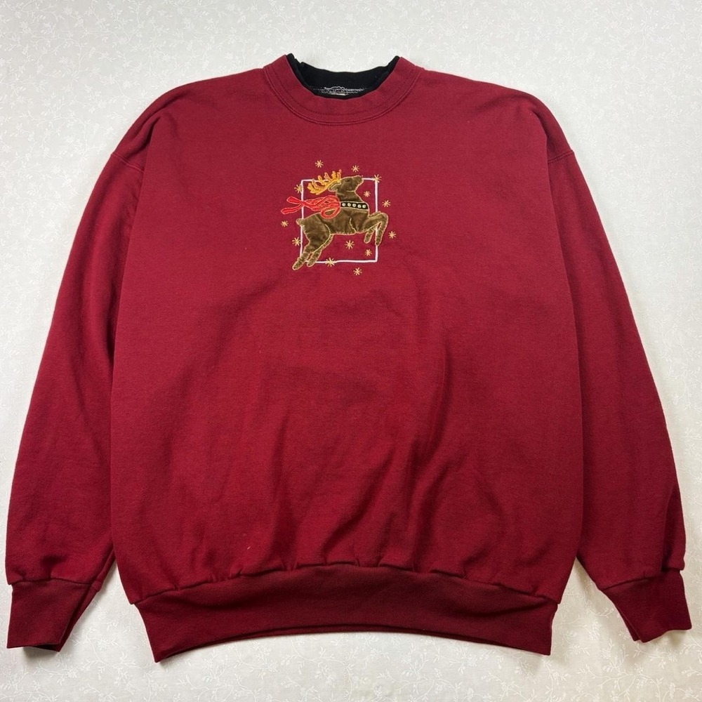 Vintage Top Stitch Christmas Reindeer Sweatshirt β Estimated Size XL